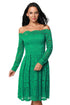 Sexy Green Long Sleeve Floral Lace Boat Neck Cocktail Swing Dress